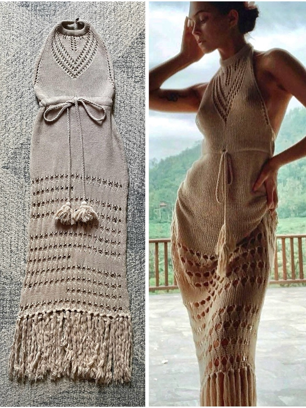 FLOOK The Label “Rumi” Crochet Midaxi Halter Dress Cream Oatmeal Revolve